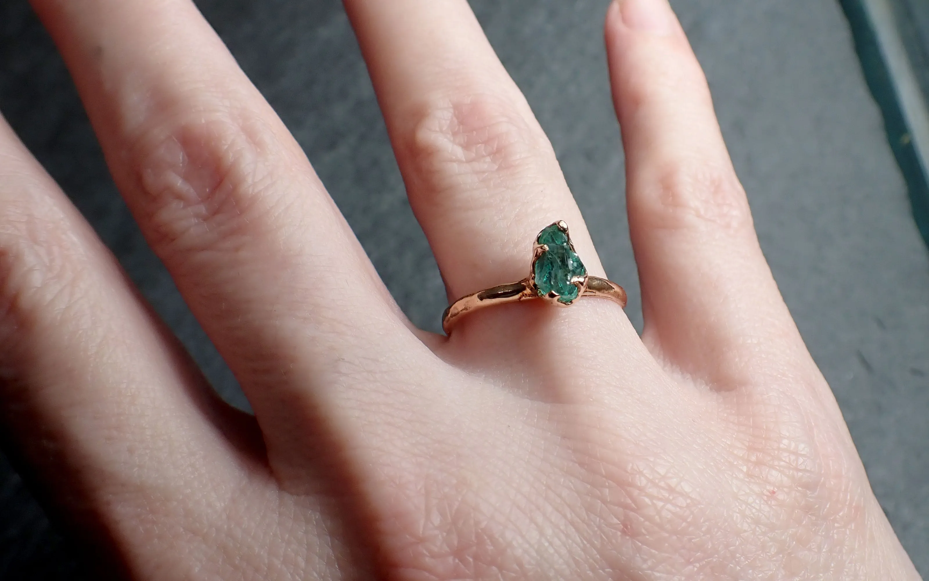 raw rough emerald rose gold ring solitaire birthstone one of a kind gemstone engagement wedding ring recycled gold byangeline 2448 Alternative Engagement