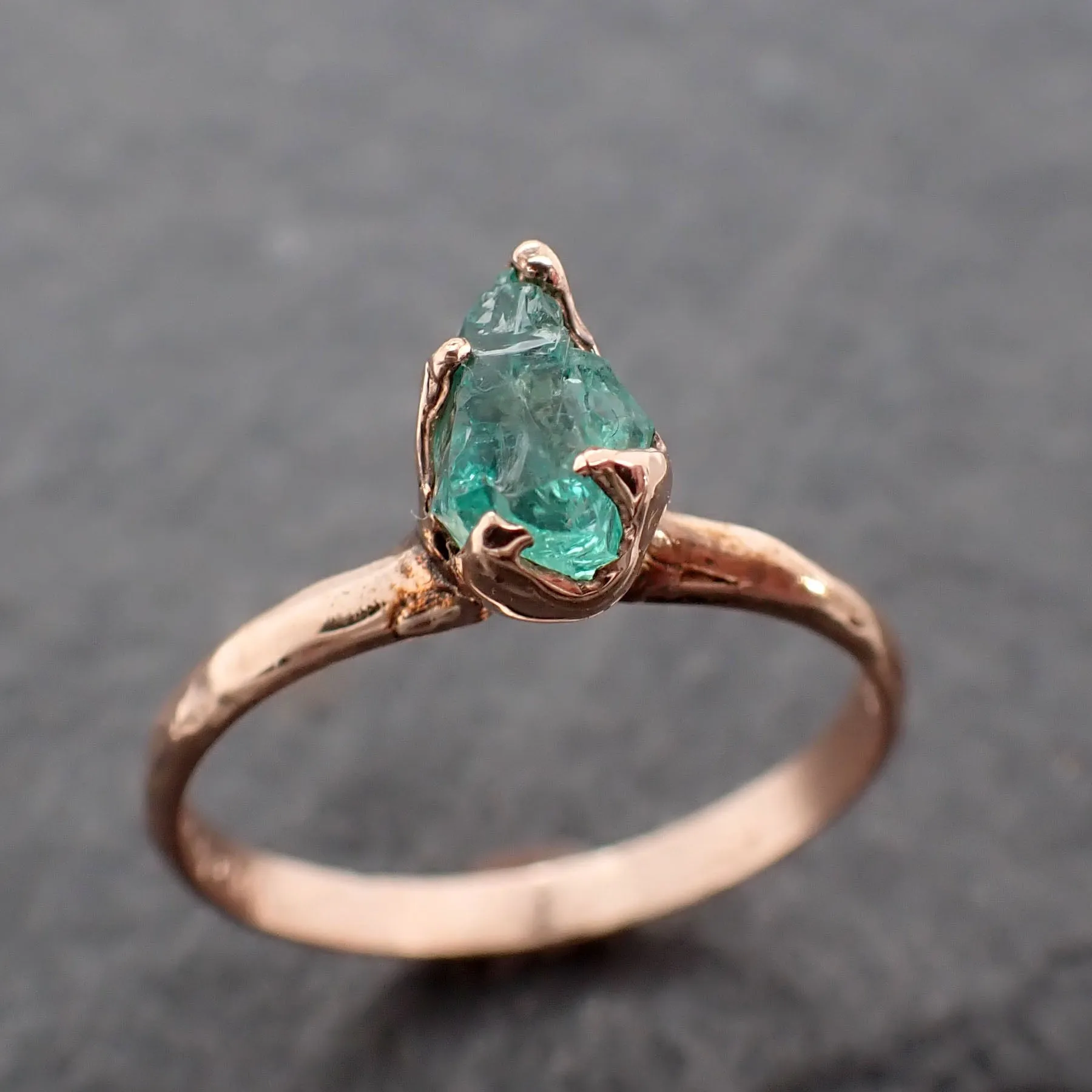 raw rough emerald rose gold ring solitaire birthstone one of a kind gemstone engagement wedding ring recycled gold byangeline 2448 Alternative Engagement