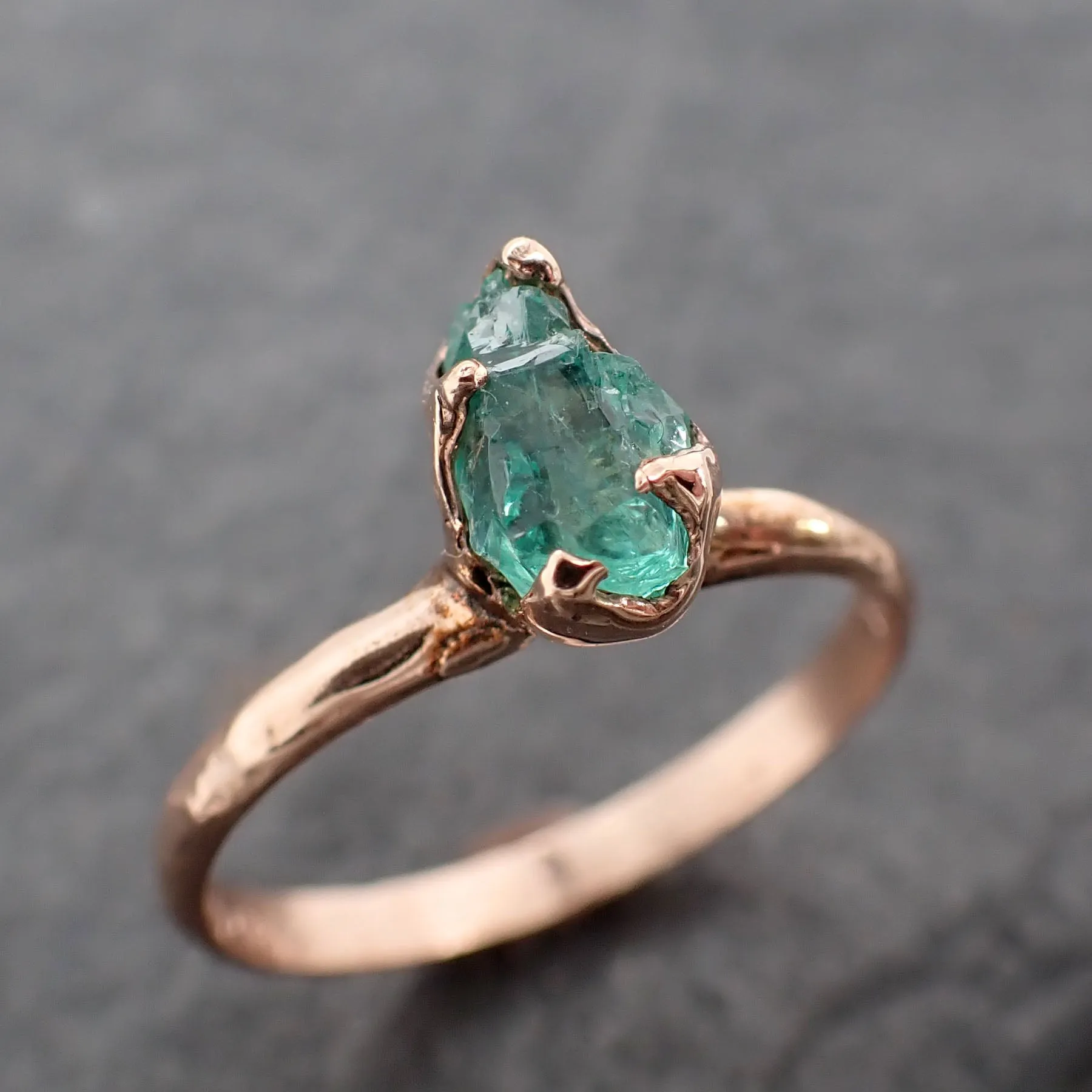 raw rough emerald rose gold ring solitaire birthstone one of a kind gemstone engagement wedding ring recycled gold byangeline 2448 Alternative Engagement