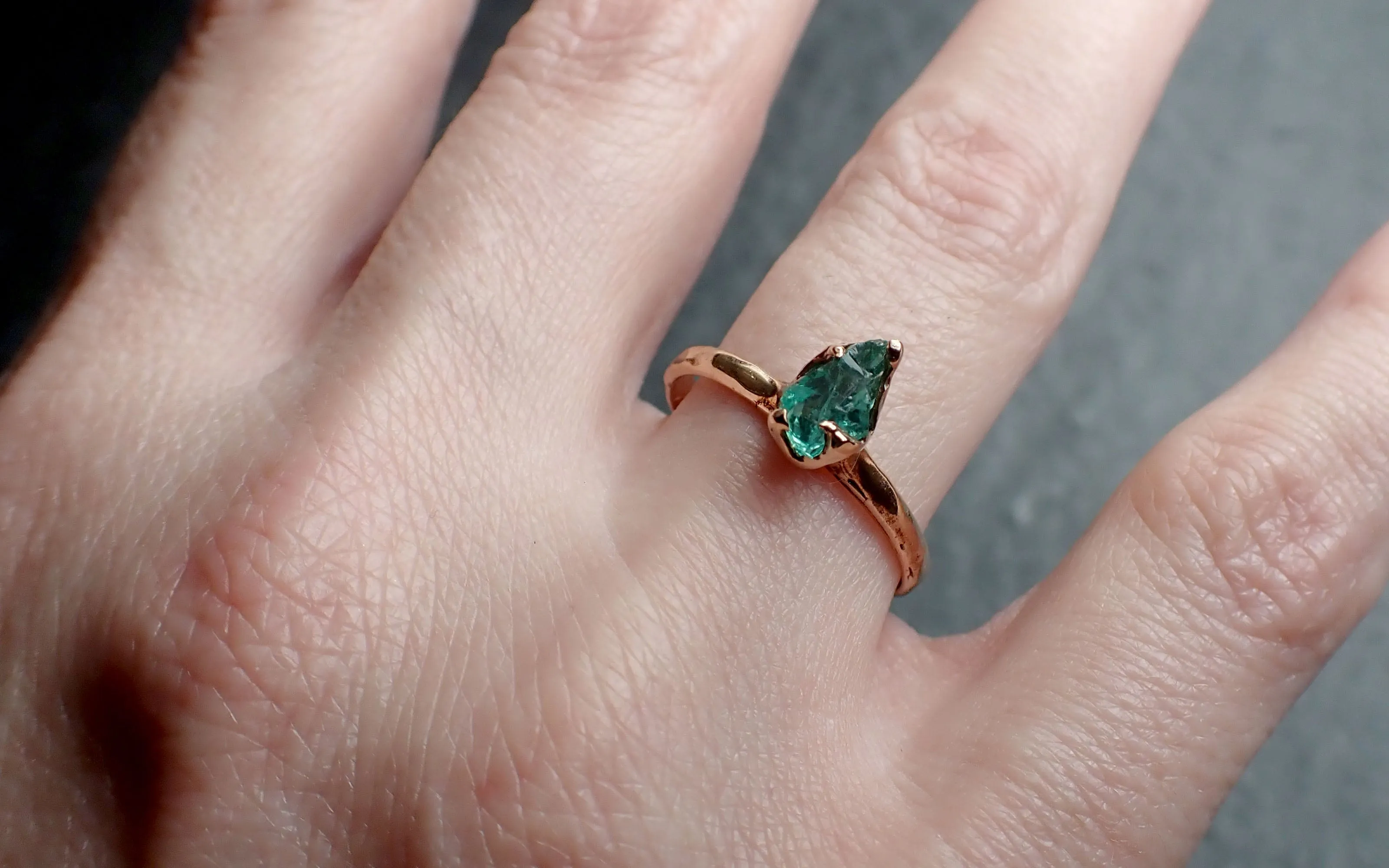 raw rough emerald rose gold ring solitaire birthstone one of a kind gemstone engagement wedding ring recycled gold byangeline 2448 Alternative Engagement