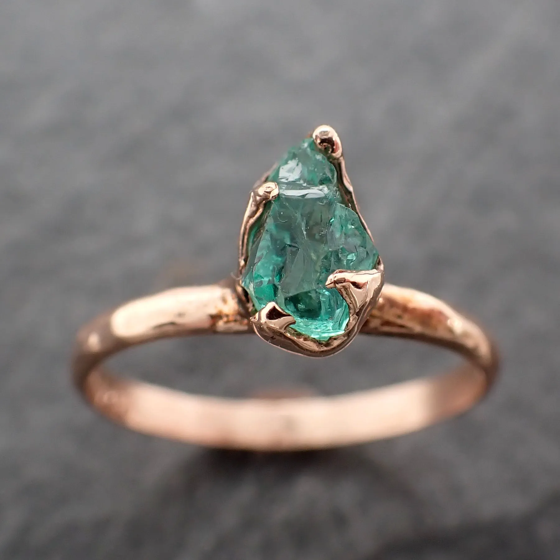 raw rough emerald rose gold ring solitaire birthstone one of a kind gemstone engagement wedding ring recycled gold byangeline 2448 Alternative Engagement