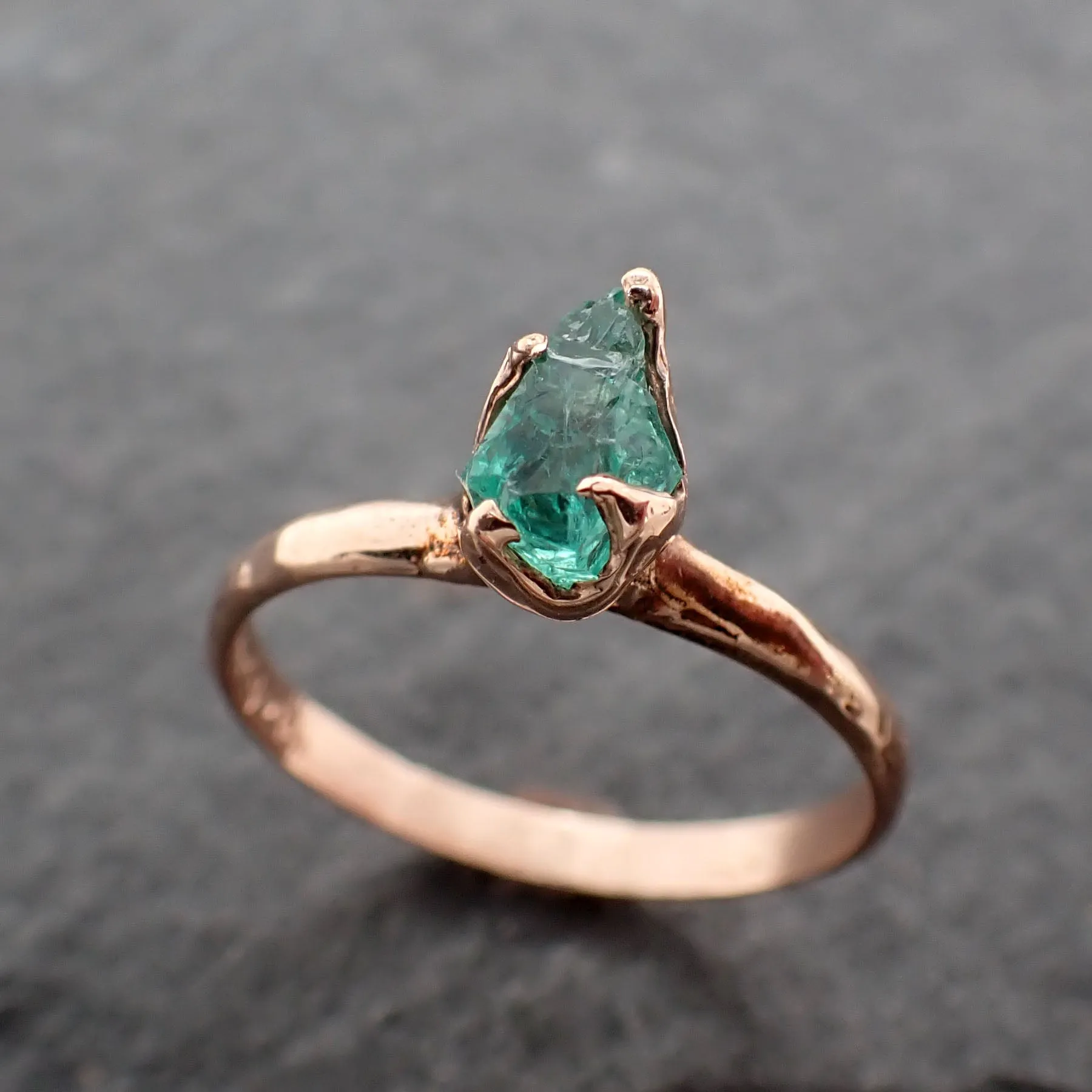 raw rough emerald rose gold ring solitaire birthstone one of a kind gemstone engagement wedding ring recycled gold byangeline 2448 Alternative Engagement