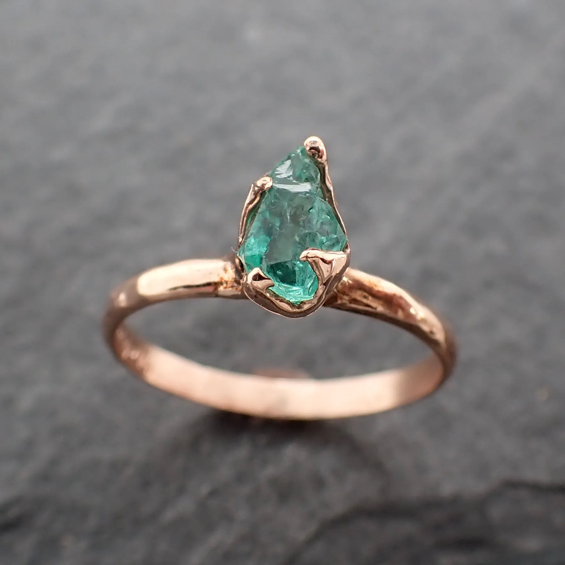 raw rough emerald rose gold ring solitaire birthstone one of a kind gemstone engagement wedding ring recycled gold byangeline 2448 Alternative Engagement