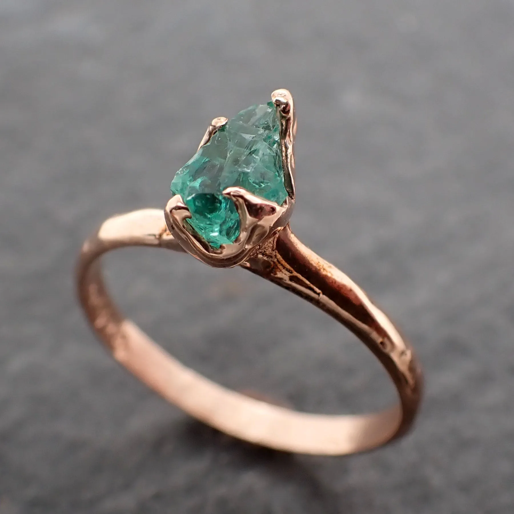raw rough emerald rose gold ring solitaire birthstone one of a kind gemstone engagement wedding ring recycled gold byangeline 2448 Alternative Engagement