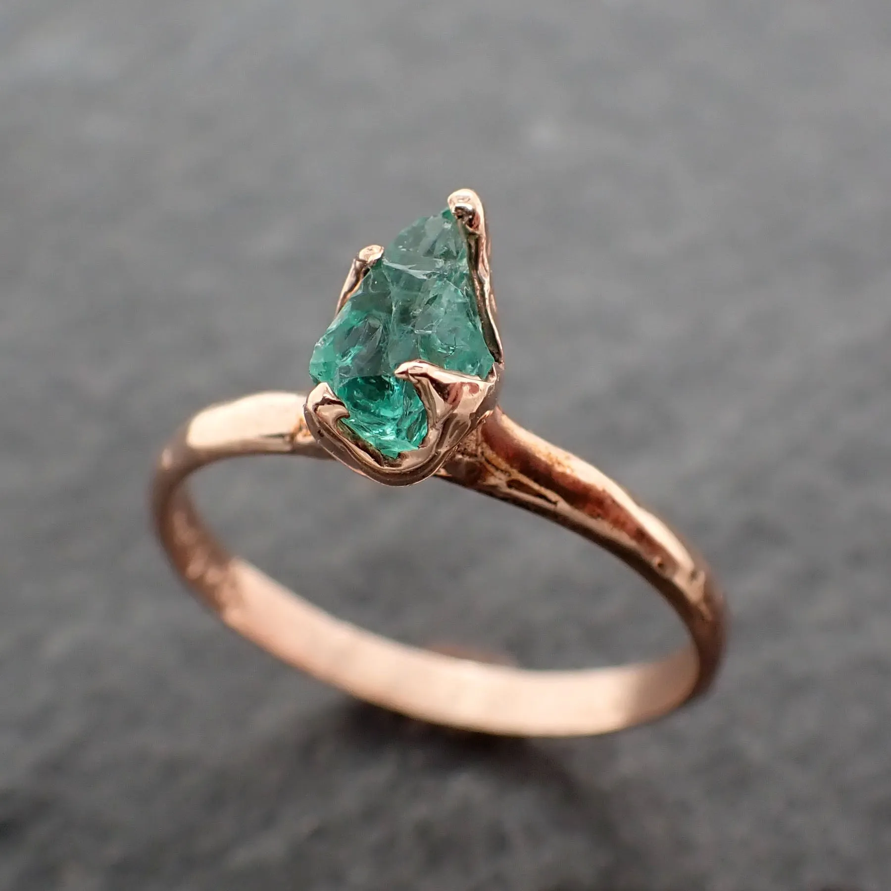 raw rough emerald rose gold ring solitaire birthstone one of a kind gemstone engagement wedding ring recycled gold byangeline 2448 Alternative Engagement