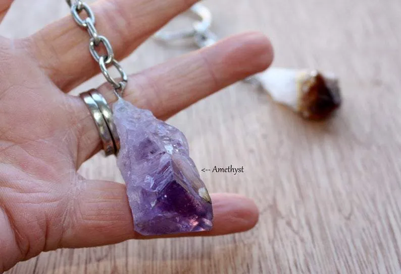 Raw Stone Crystal Keychain