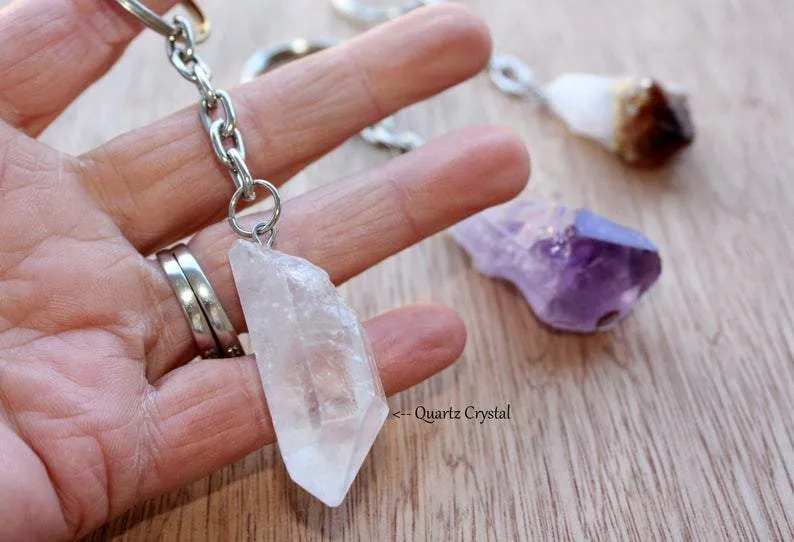 Raw Stone Crystal Keychain