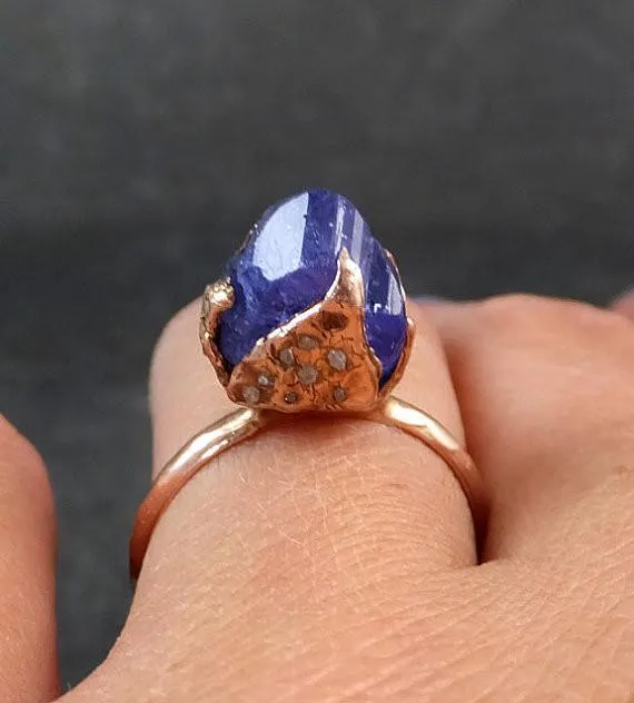raw tanzanite crystal rose gold ring rough uncut gemstone tanzanite diamond recycled 14k stacking statement Alternative Engagement