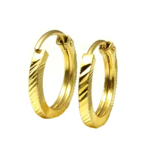 Real 14k yellow gold Hoop Earrings simple hi polish cut hollow pipe loop Pair