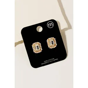 Rectangle Cz Pearl Stud Earrings