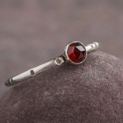 Red Garnet and Sterling Silver Stackable Ring - LITTLE JOY