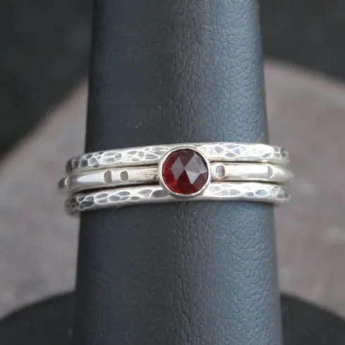 Red Garnet and Sterling Silver Stackable Ring - LITTLE JOY