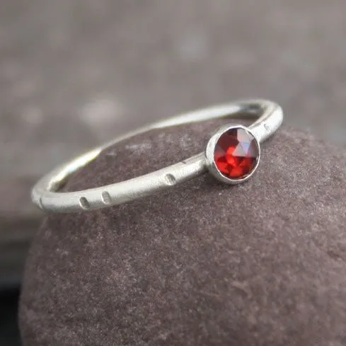 Red Garnet and Sterling Silver Stackable Ring - LITTLE JOY