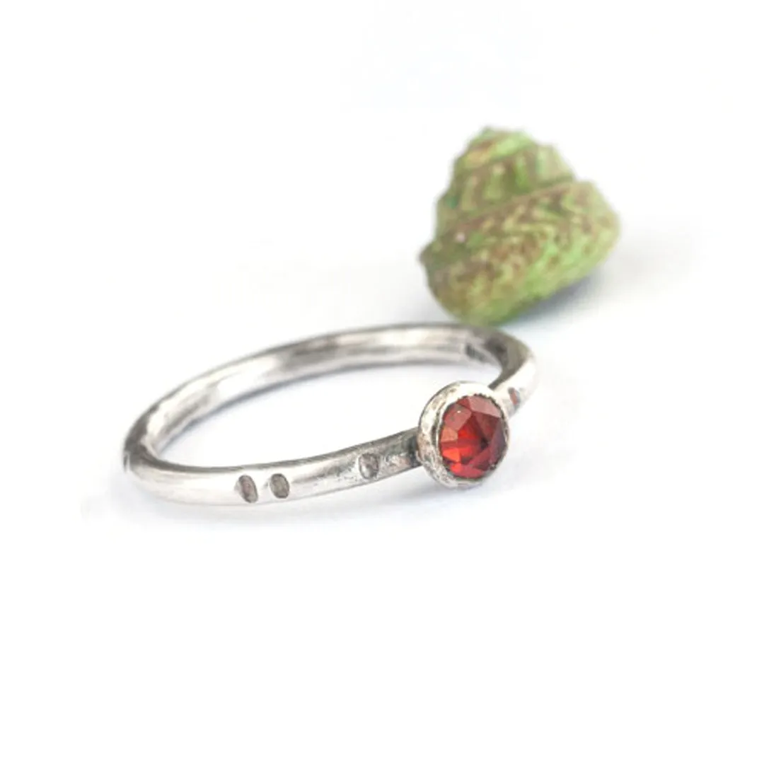 Red Garnet and Sterling Silver Stackable Ring - LITTLE JOY