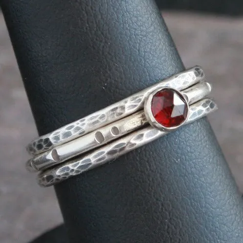 Red Garnet and Sterling Silver Stackable Ring - LITTLE JOY
