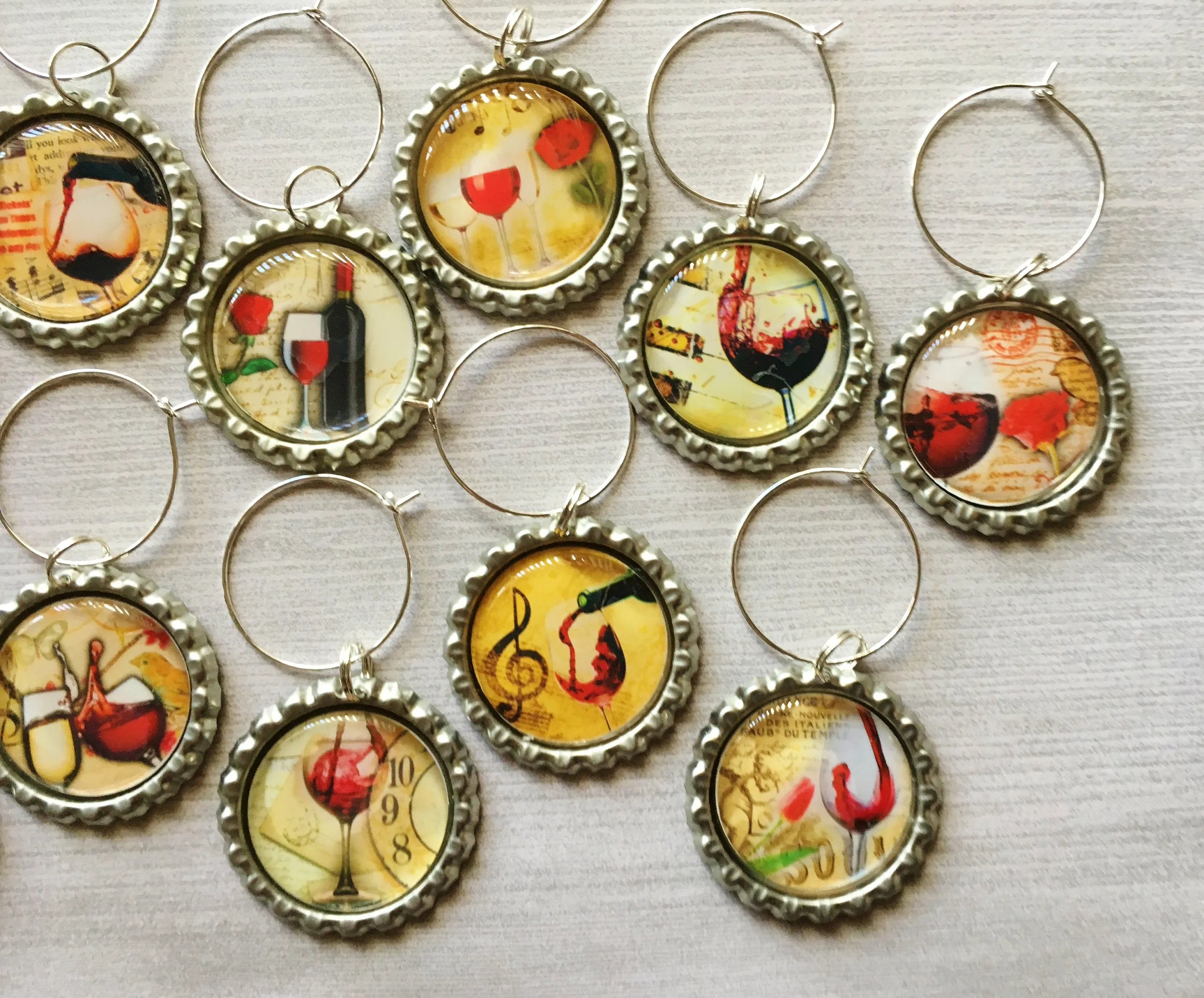 Red Wine, Wine Charms, Set of 12