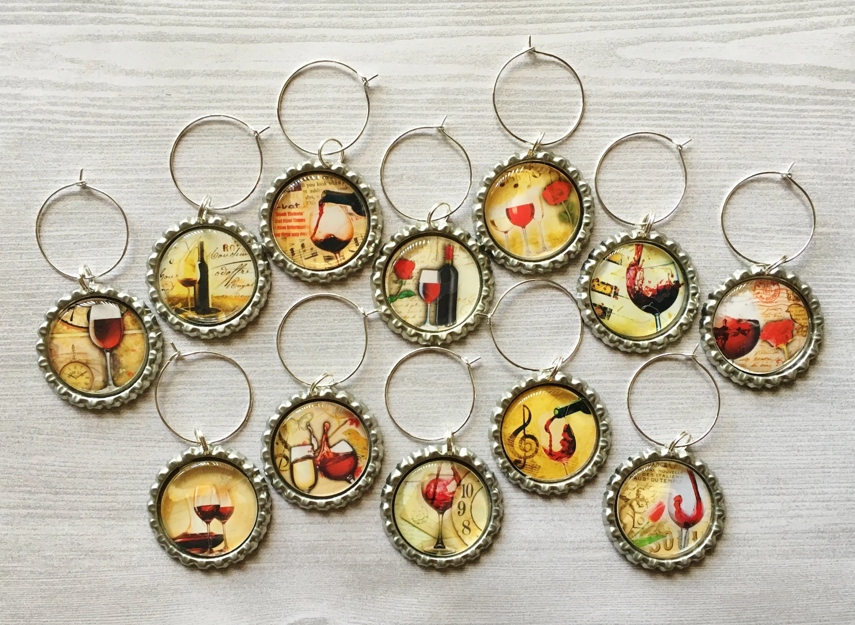 Red Wine, Wine Charms, Set of 12