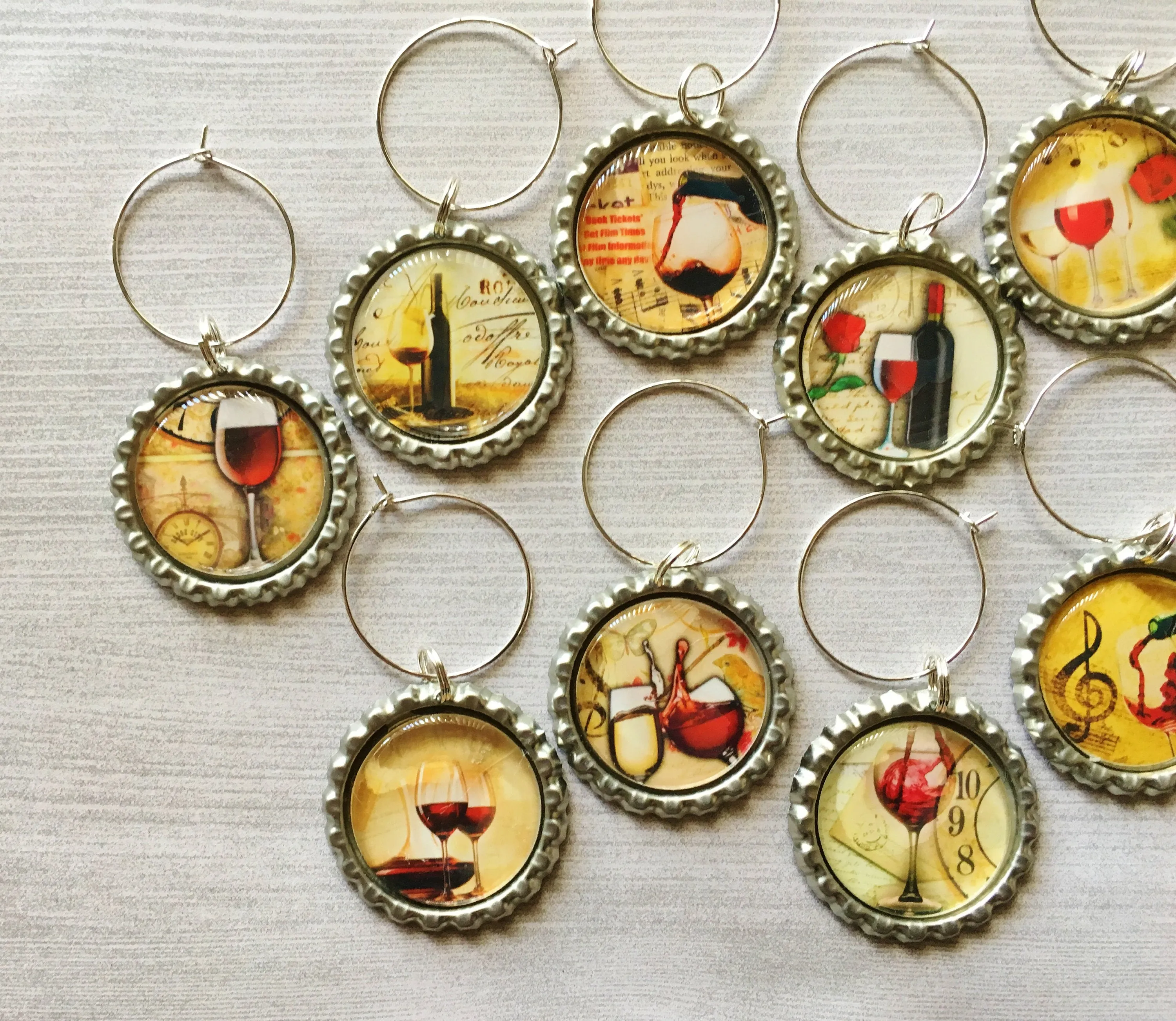Red Wine, Wine Charms, Set of 12