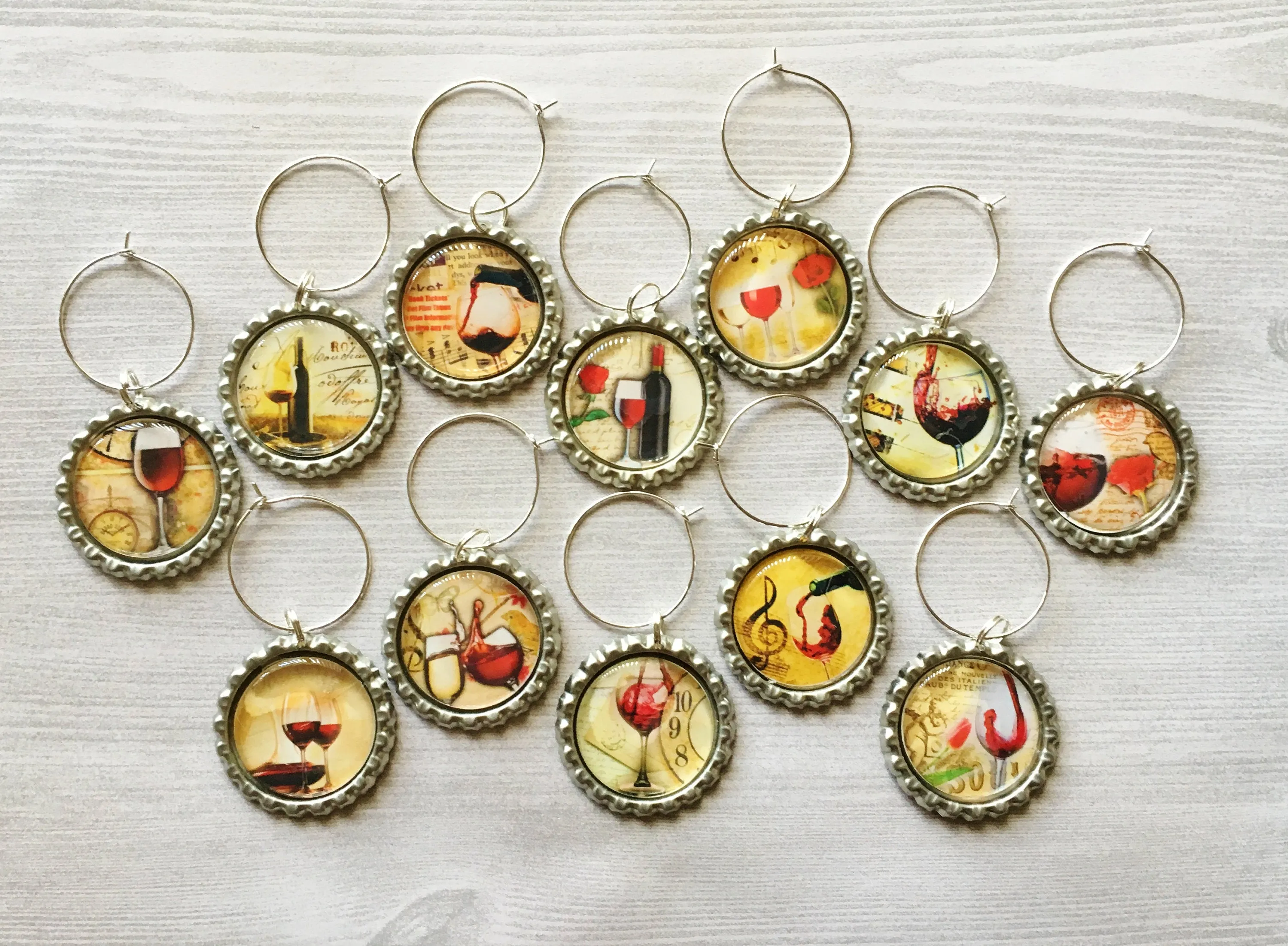 Red Wine, Wine Charms, Set of 12