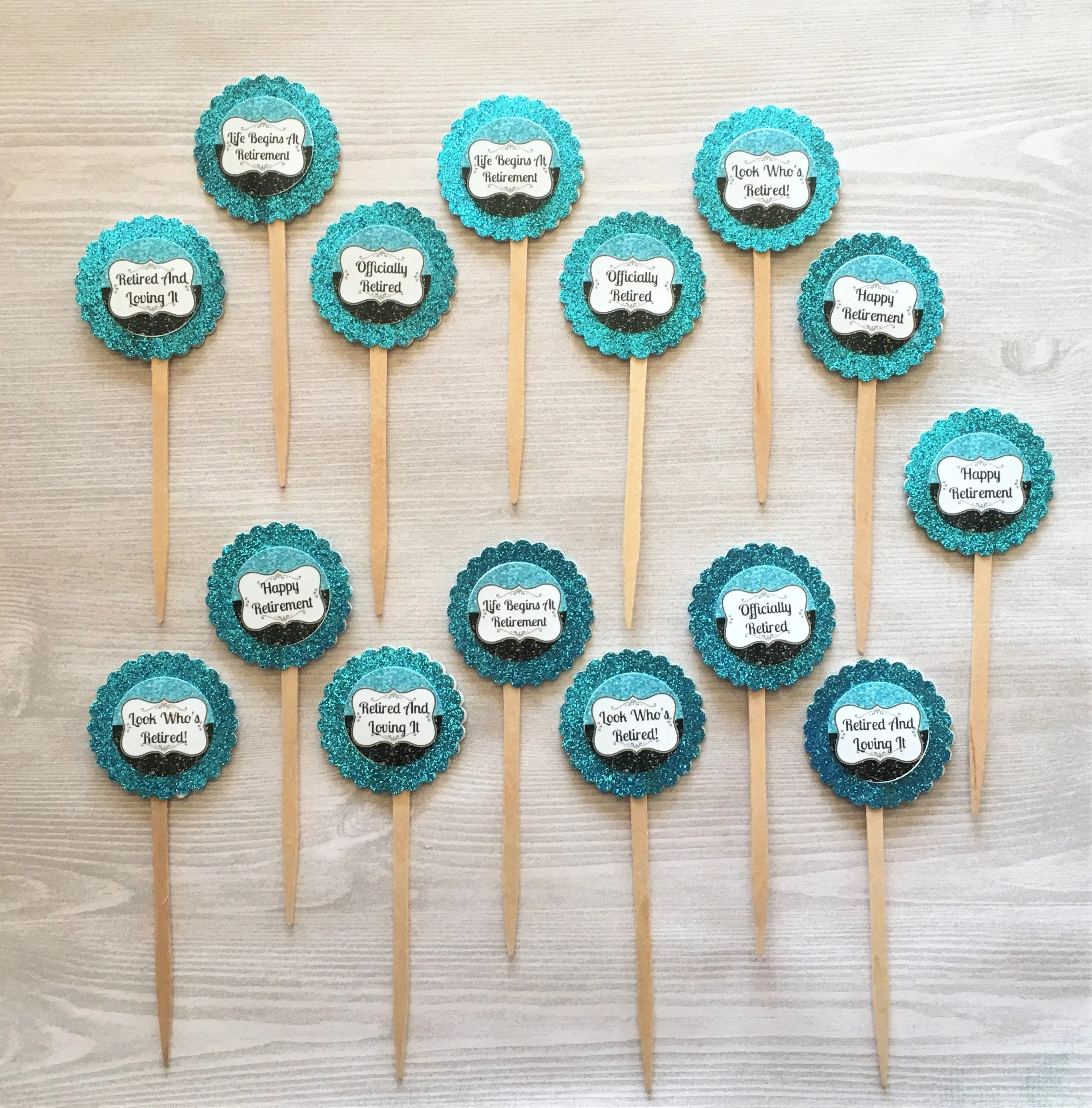 Retirement Cupcake Toppers, Set of 15