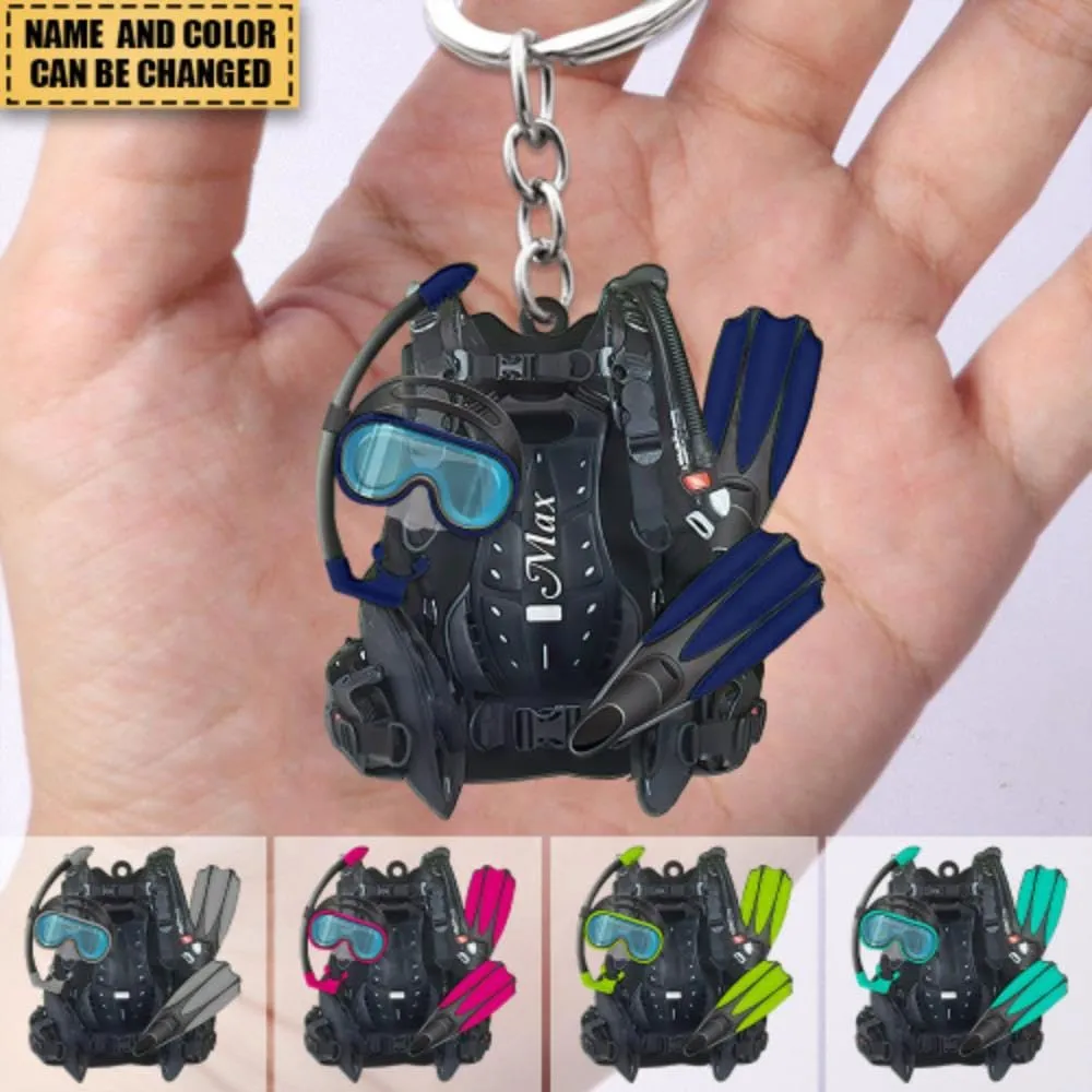 Retriot Personalized Scuba Diving Set Acrylic Keychain - Gift For Diving Lovers, Divers