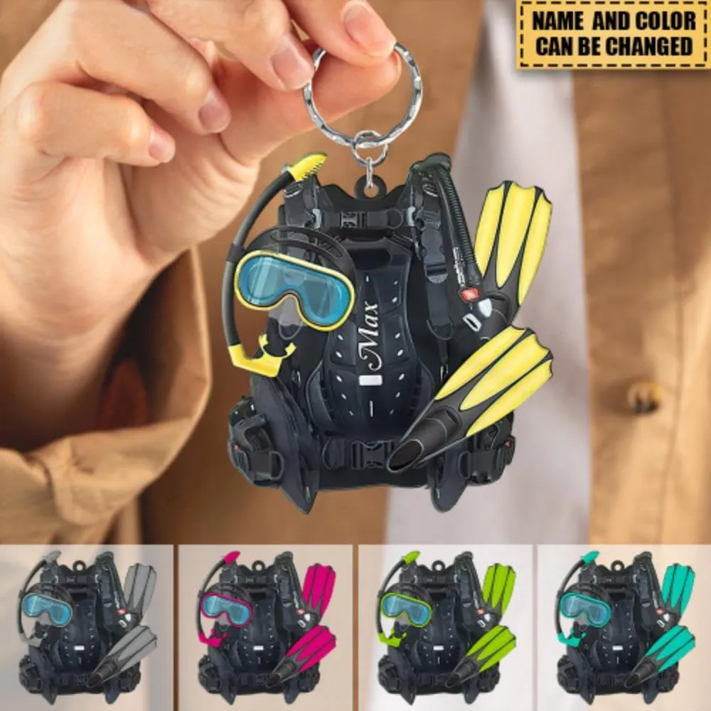 Retriot Personalized Scuba Diving Set Acrylic Keychain - Gift For Diving Lovers, Divers