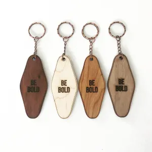 Retro Hotel Keychain - Wood Engraved