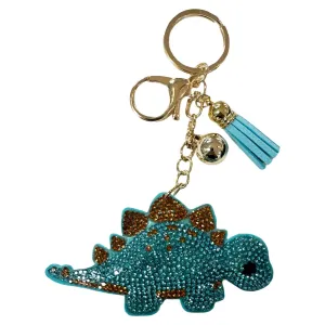 Rhinestone Blue Dinosaur Keychain