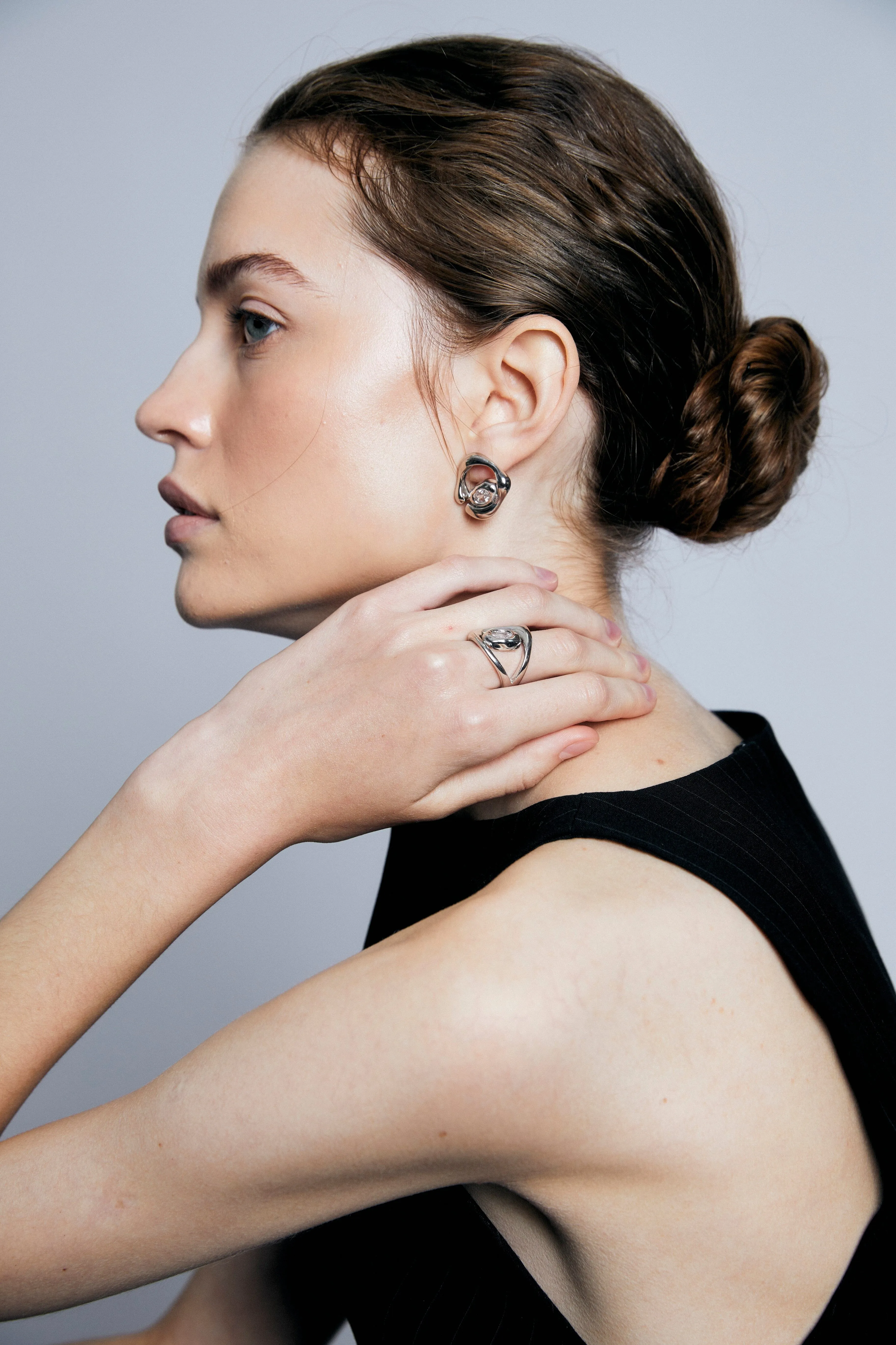 Rhodium Bezel Small Earrings