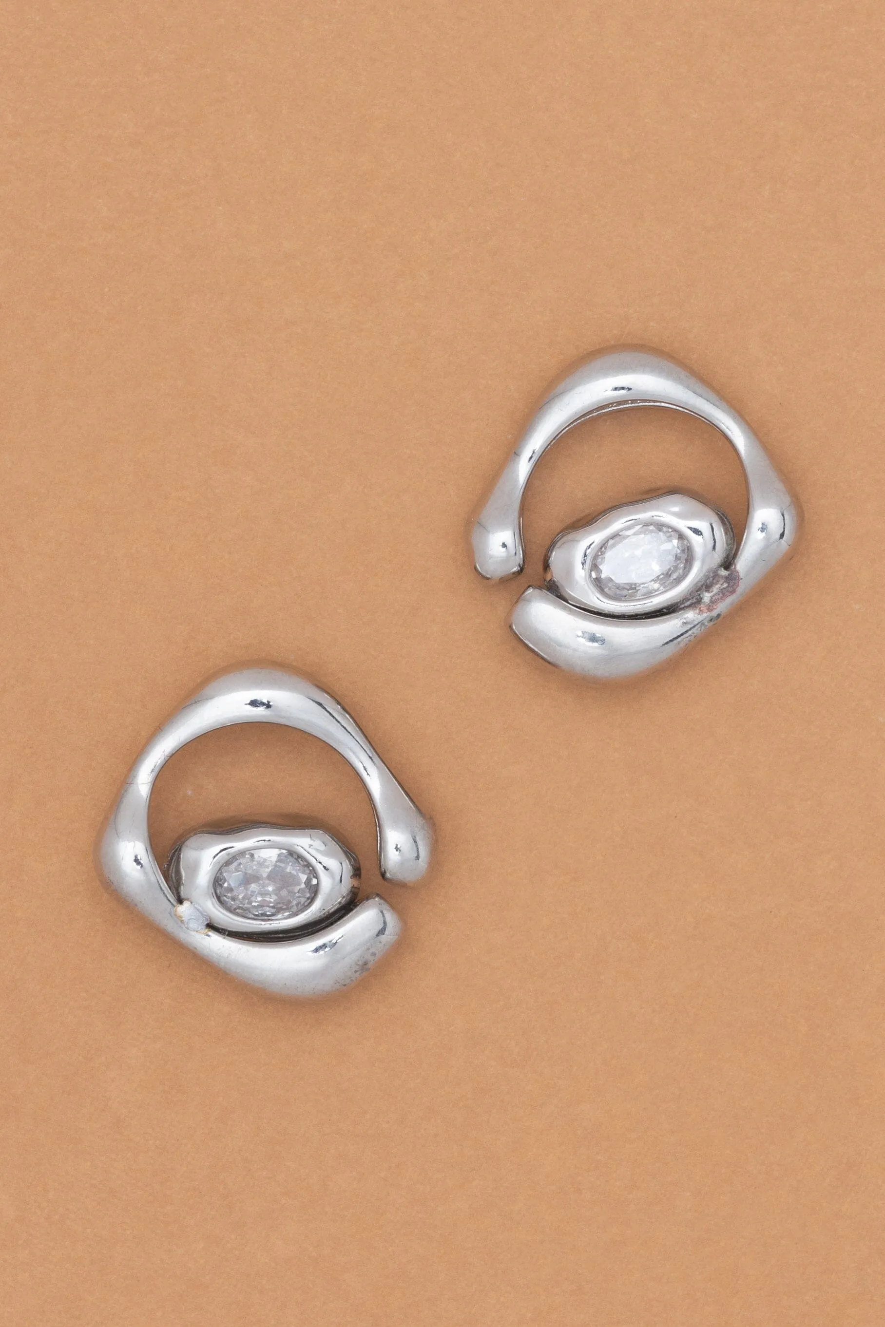 Rhodium Bezel Small Earrings