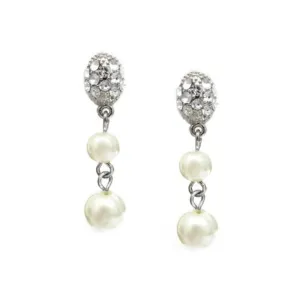 RHODIUM CREAM PEARL DANGLE EARRINGS  #HNE5597 ROD/CRM (GB3)