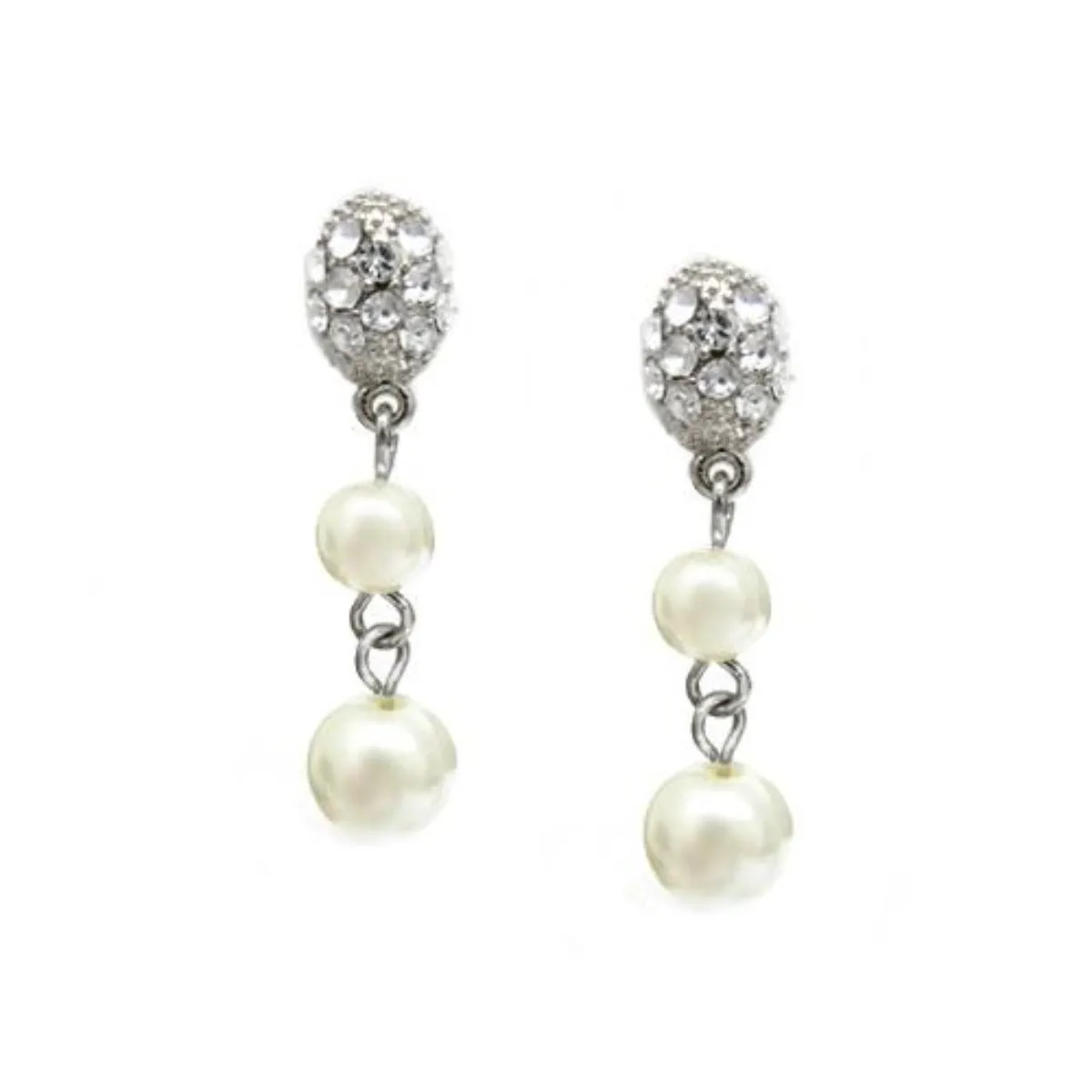 RHODIUM CREAM PEARL DANGLE EARRINGS  #HNE5597 ROD/CRM (GB3)