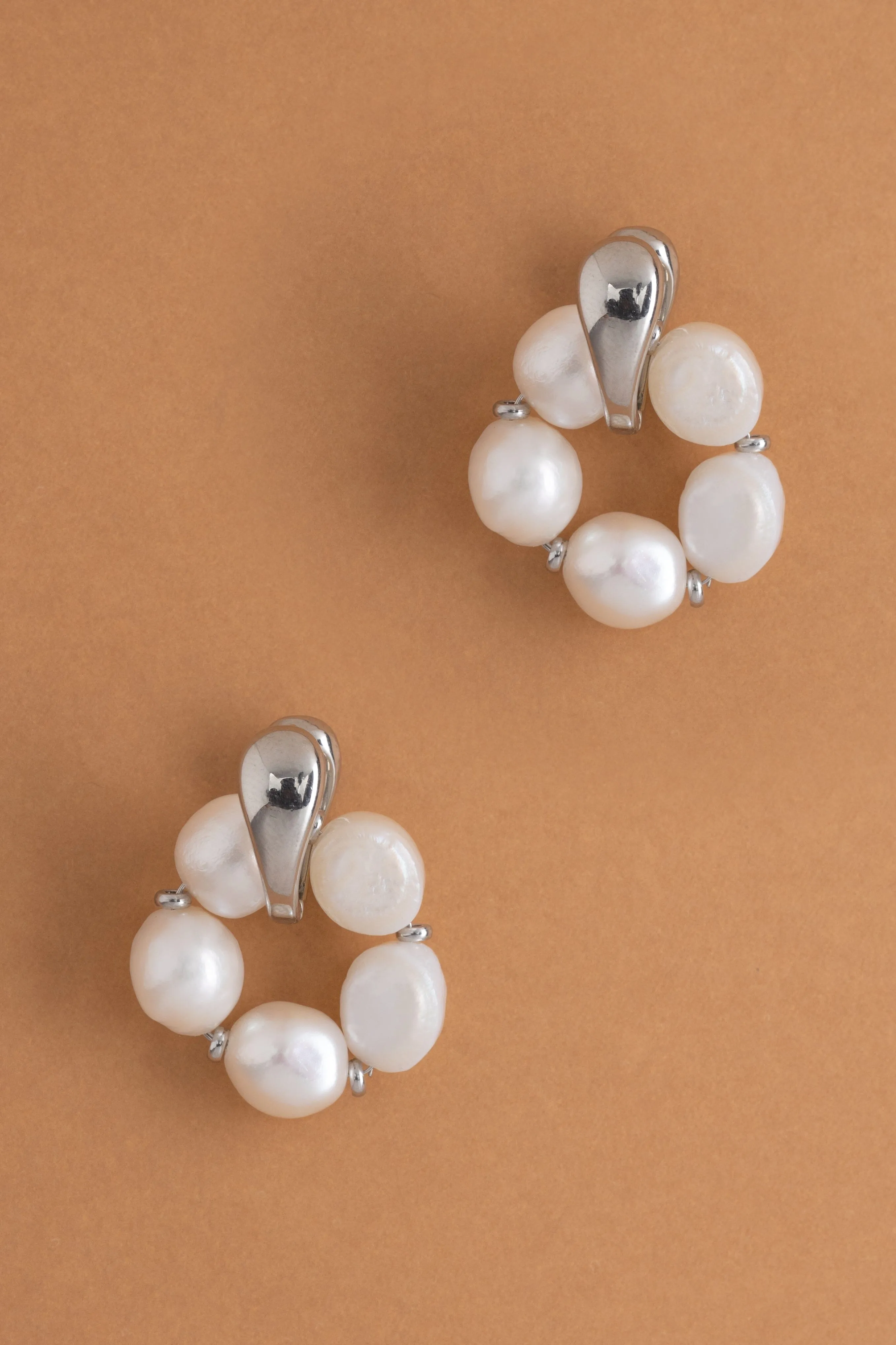 Rhodium Pearl Dangling Earrings