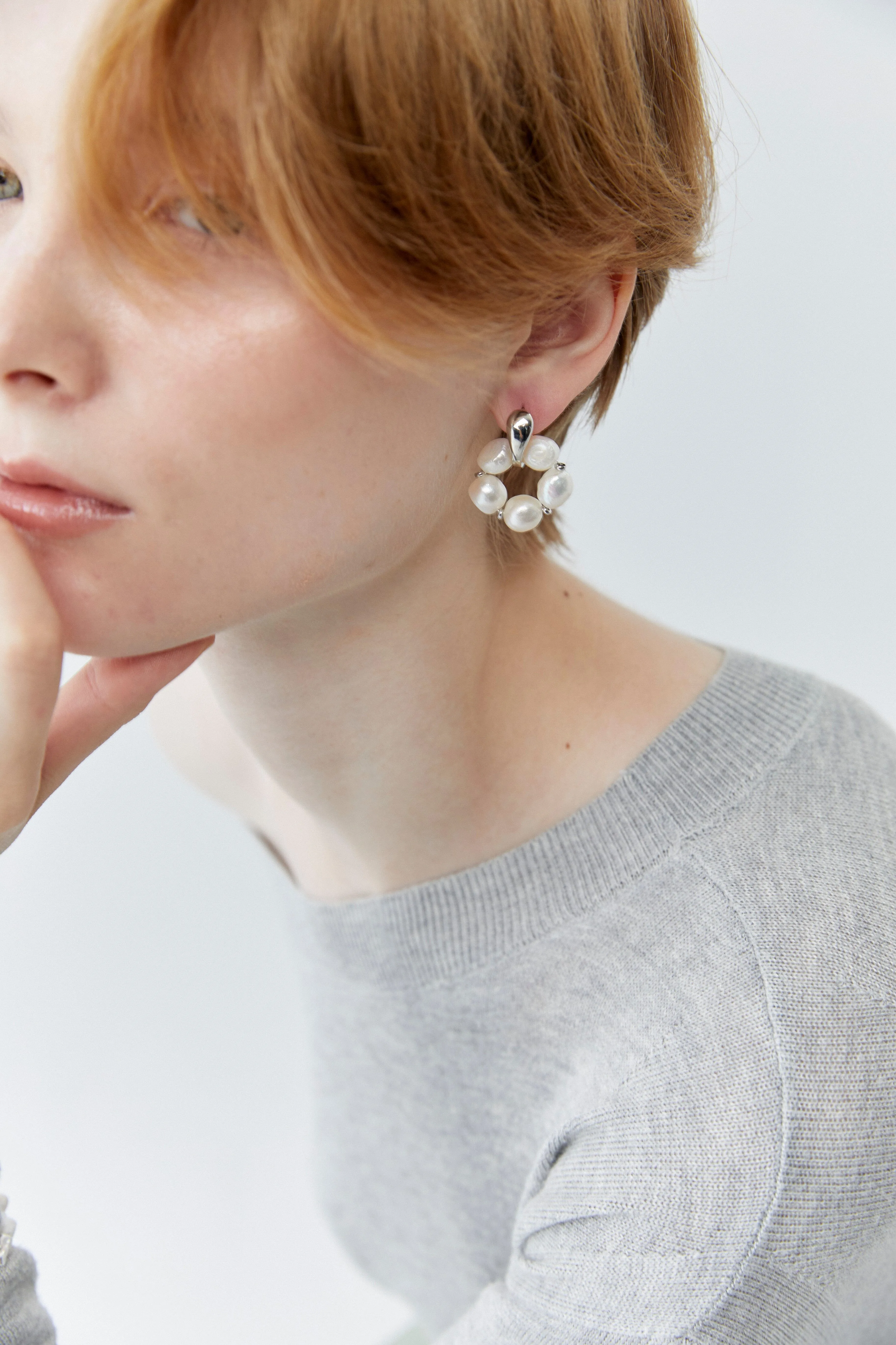 Rhodium Pearl Dangling Earrings