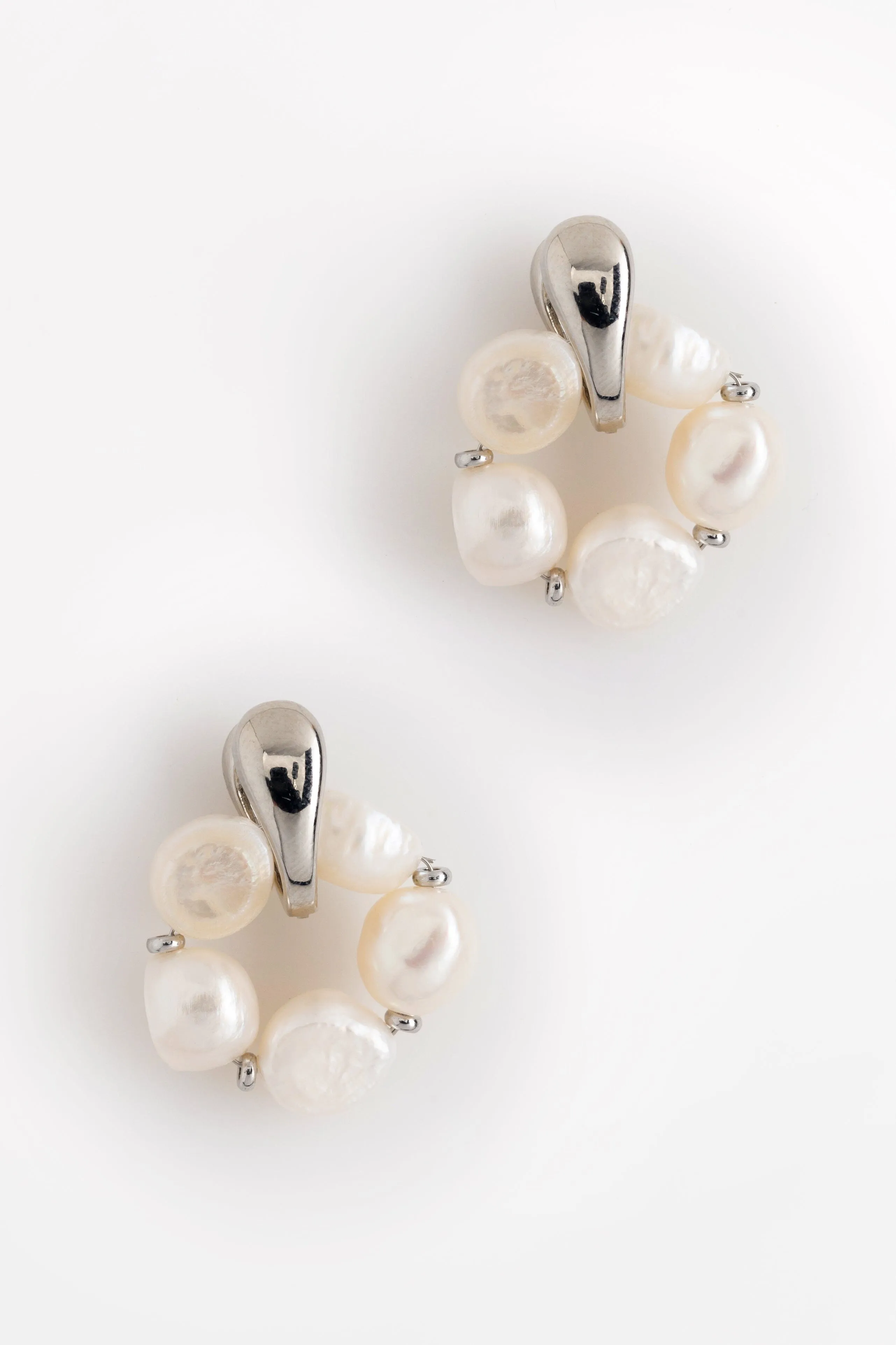 Rhodium Pearl Dangling Earrings
