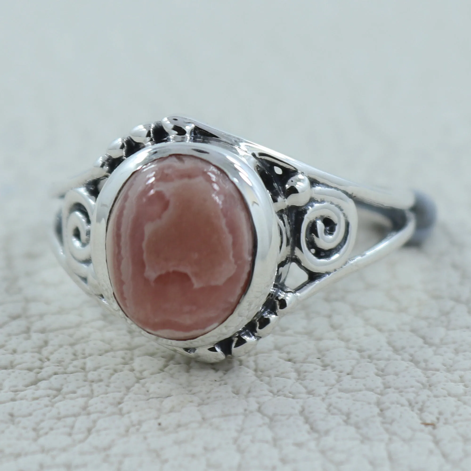 Rhodochrosite Silver Rings