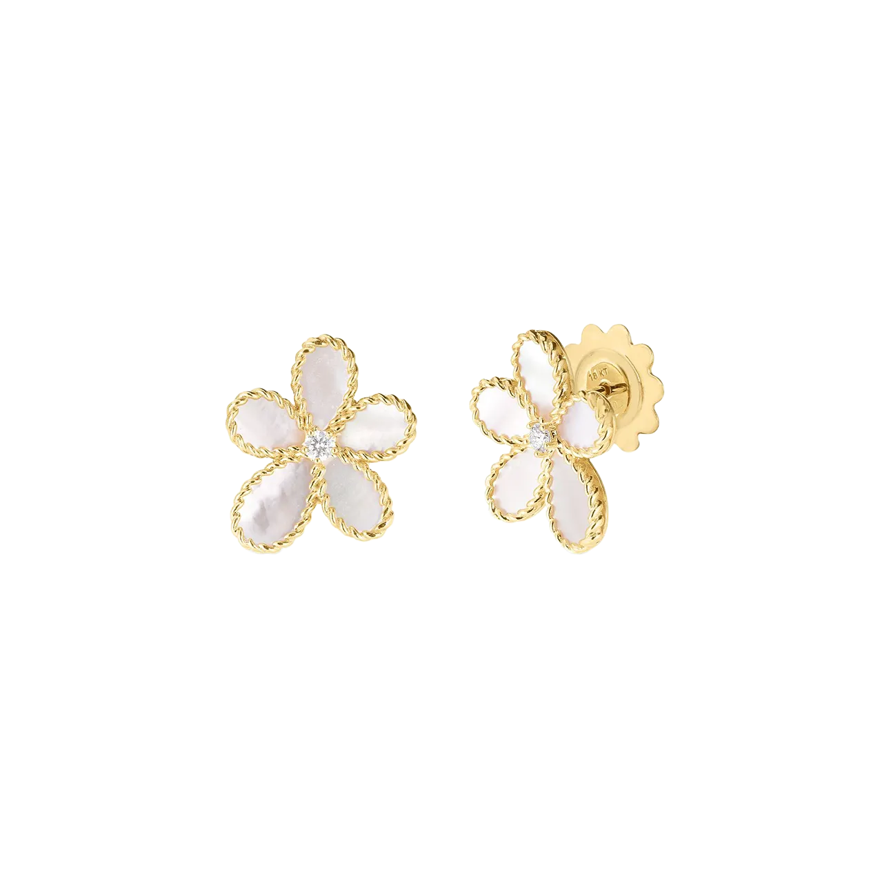 Roberto Coin Yellow Gold Flower Mother-of-Pearl and Diamond Stud Earrings
