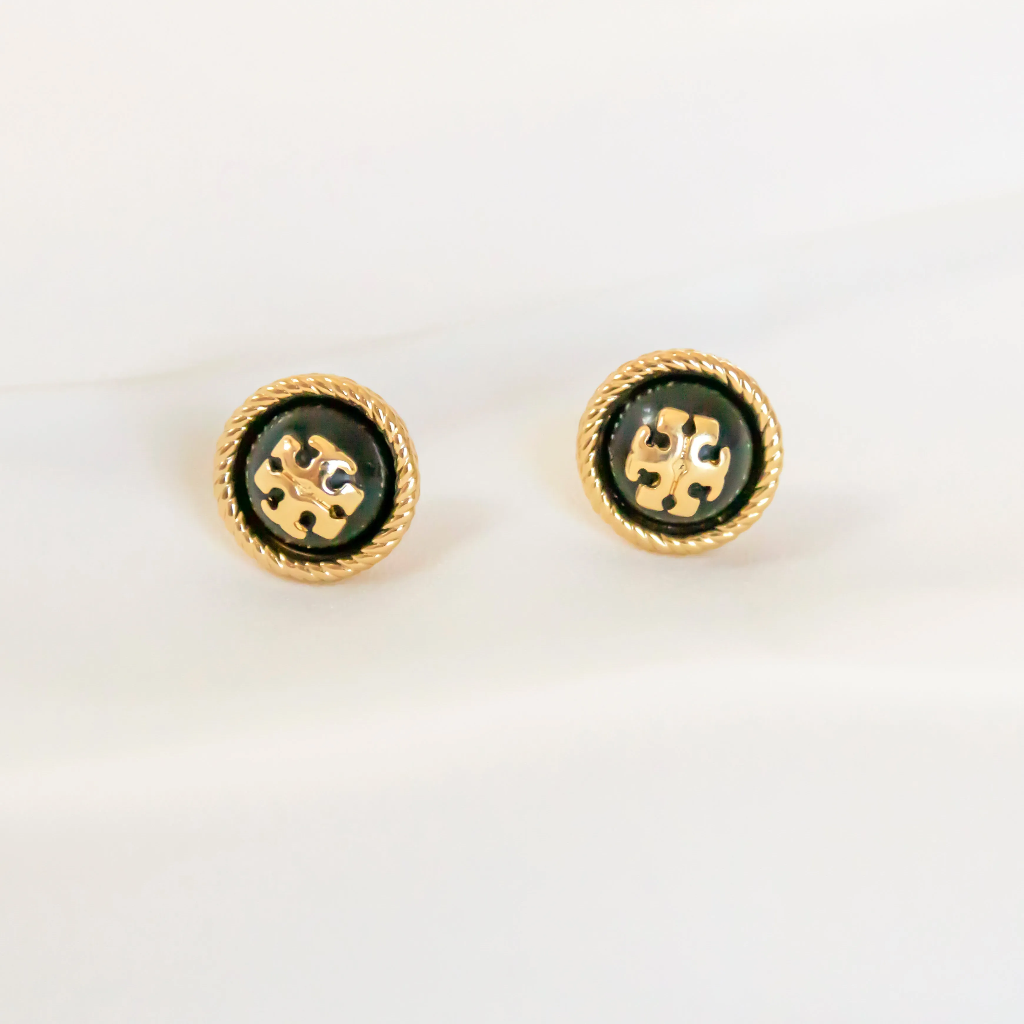 Rope Logo Black Gold Stud Earrings