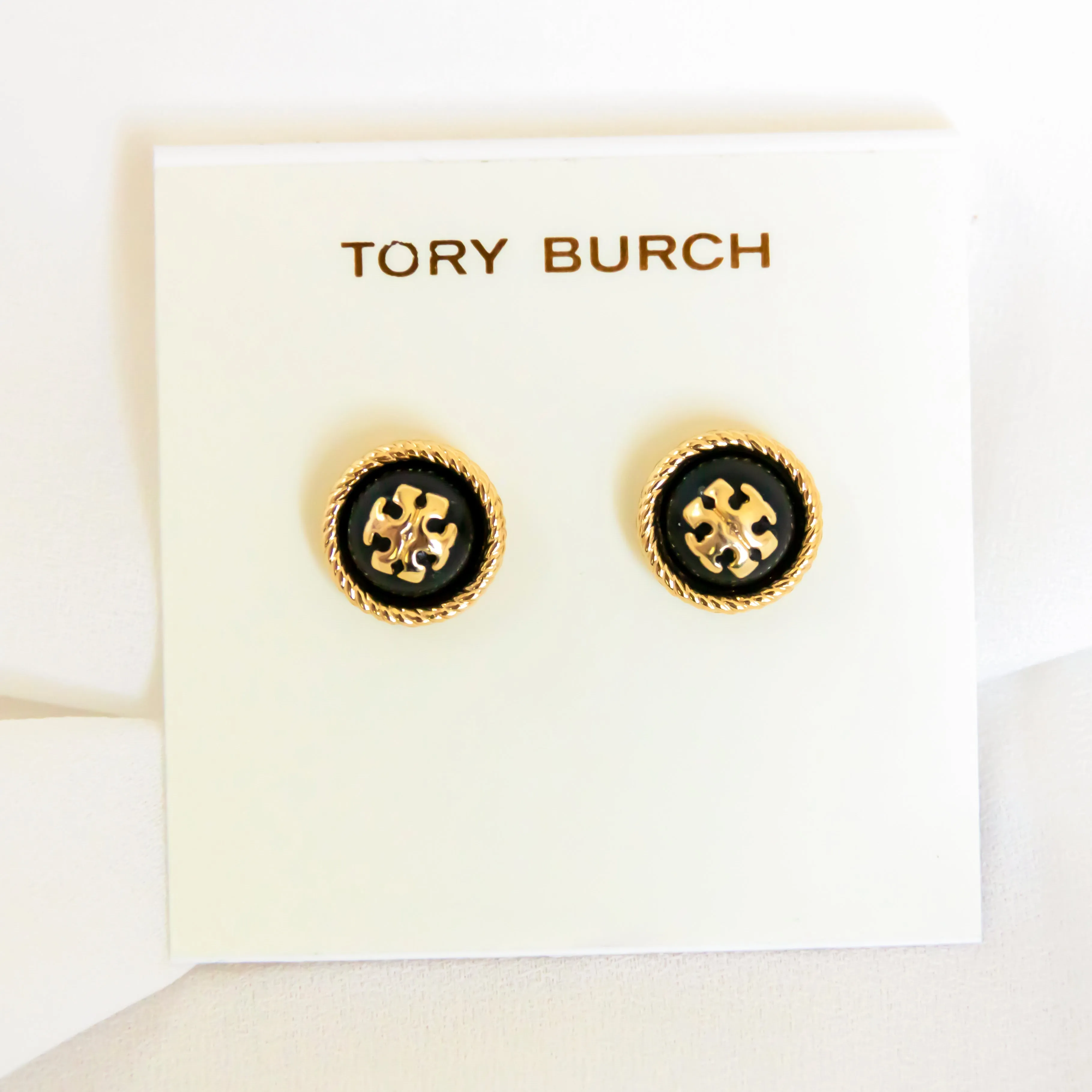 Rope Logo Black Gold Stud Earrings