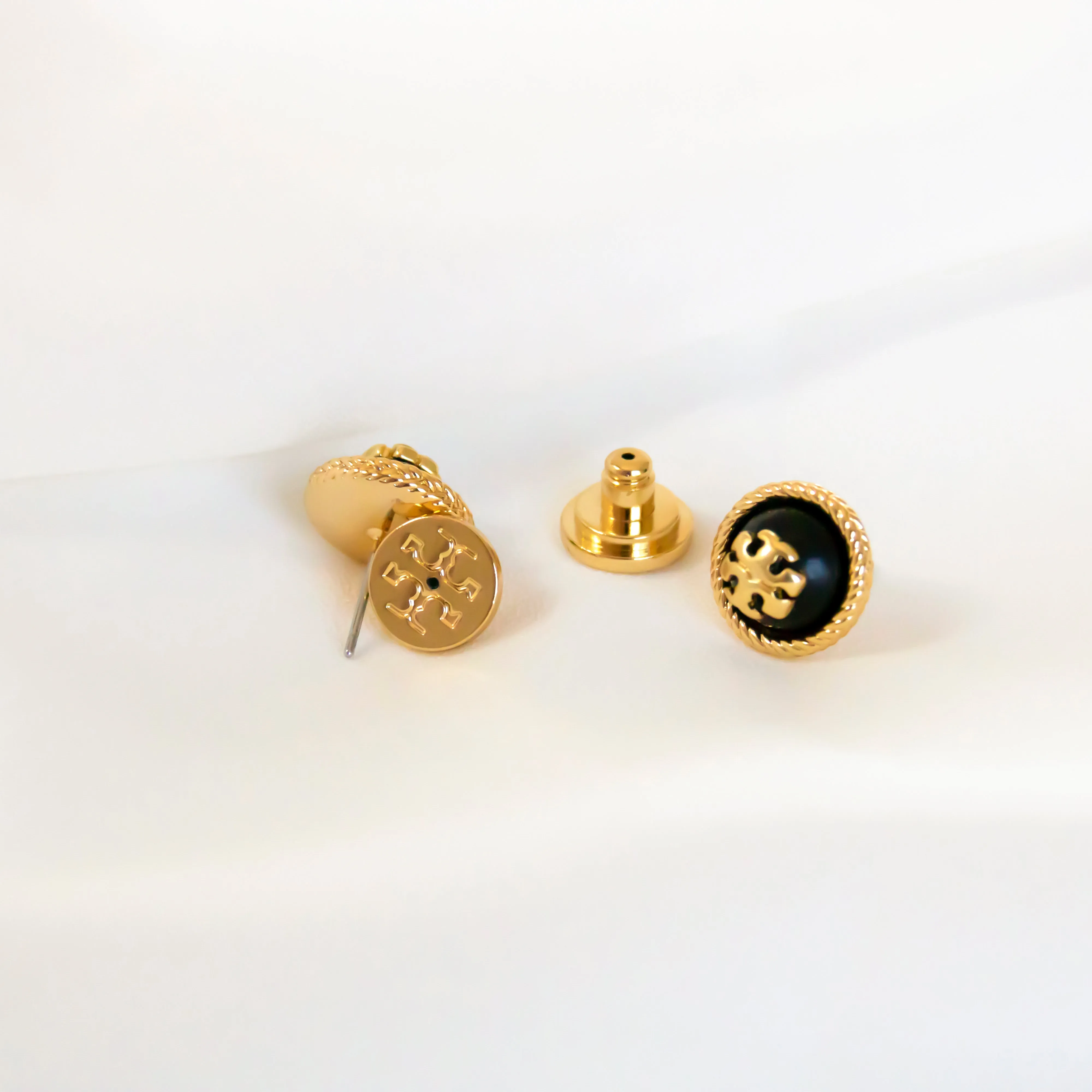 Rope Logo Black Gold Stud Earrings