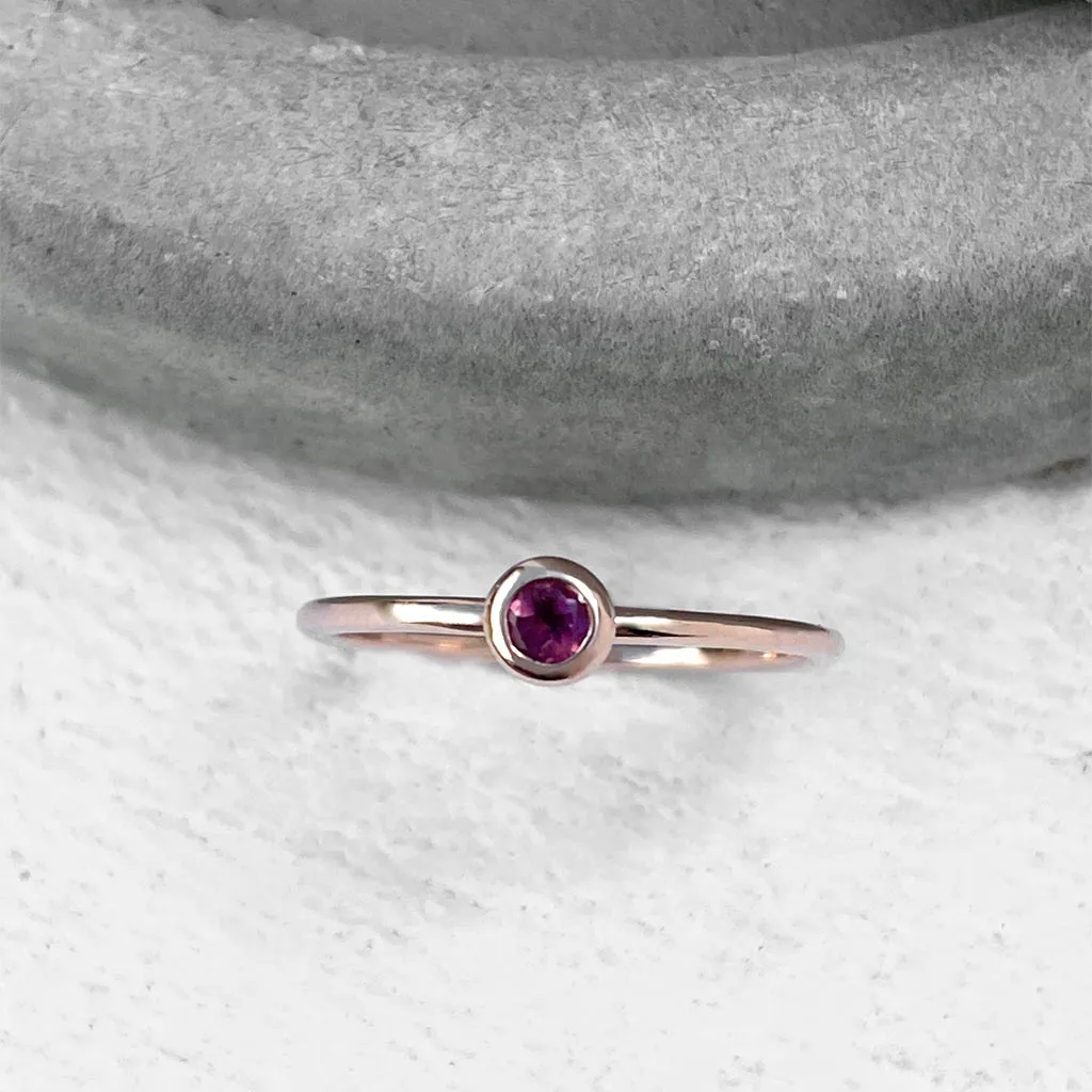 Rose Gold Bezel Set Pink Tourmaline Stacking Ring