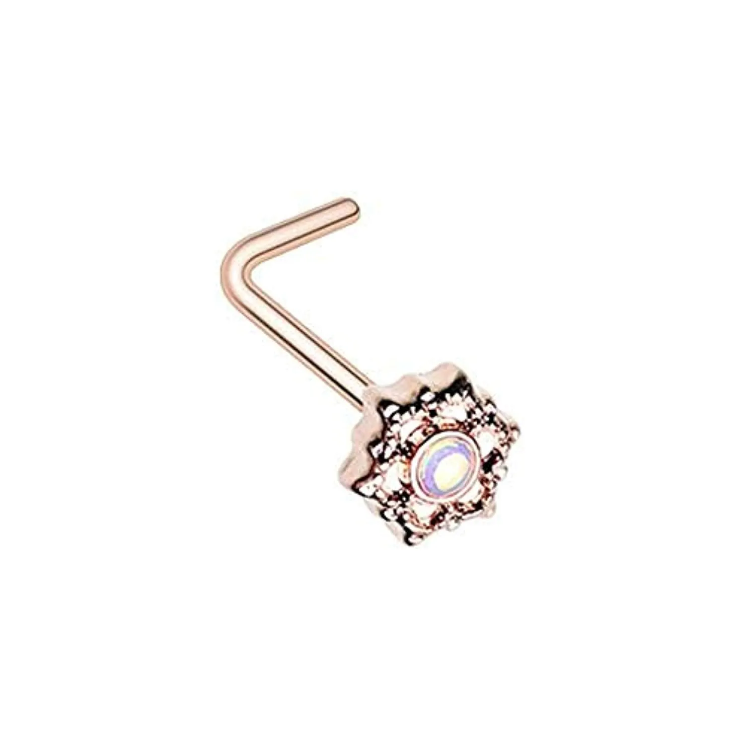 Rose Gold Illuminating Mandala Ornate WildKlass L-Shaped Nose Ring