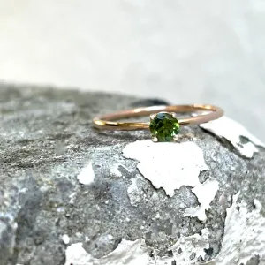 Rose Gold Raised Four Claw Green Tourmaline Stacking Ring
