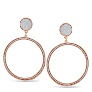 ROSE GOLD ROUND SILVER SANDED GLITTER STUD EARRINGS #SWY-18045RG (RC25)