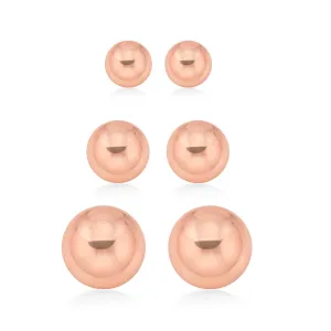 ROSE GOLD SET OF 3 ROUND STUD  EARRINGS #HNE78380 (RH22)