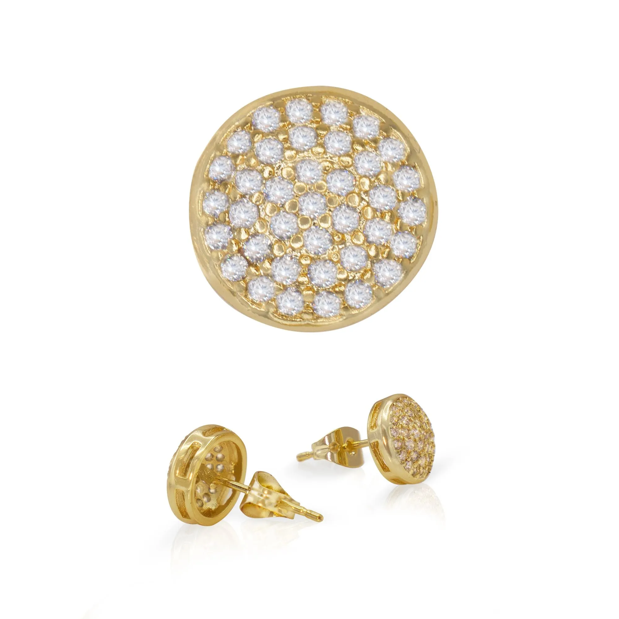 Round 1 Cubic Zirconia Earrings 14K Gold Filled Hip Hop Studs Jewelry Women Men