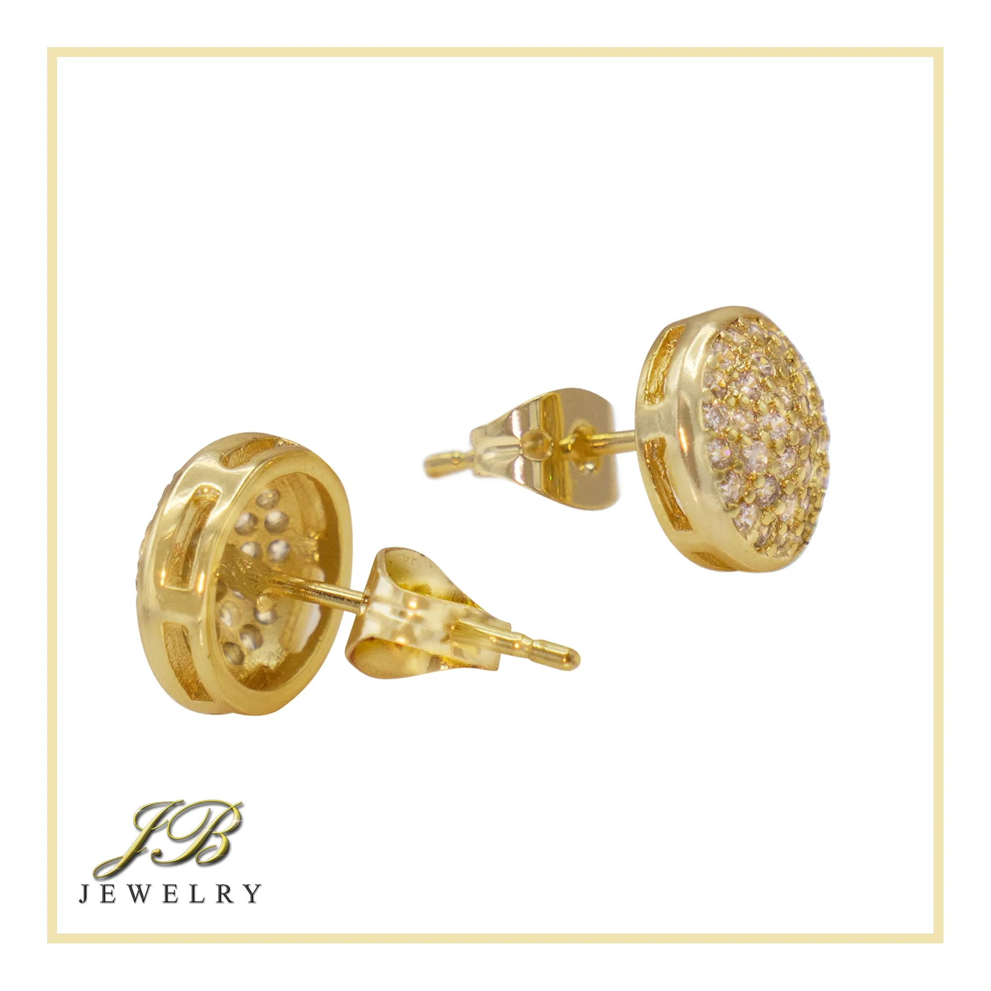 Round 1 Cubic Zirconia Earrings 14K Gold Filled Hip Hop Studs Jewelry Women Men