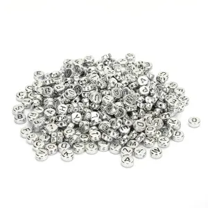 Round Alphabet Beads (Mixed 50gms) - Silver