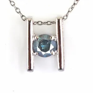 Round Brilliant Cut 0.60 Ct AAA Quality Blue Diamond Solitaire Pendant, Great Design