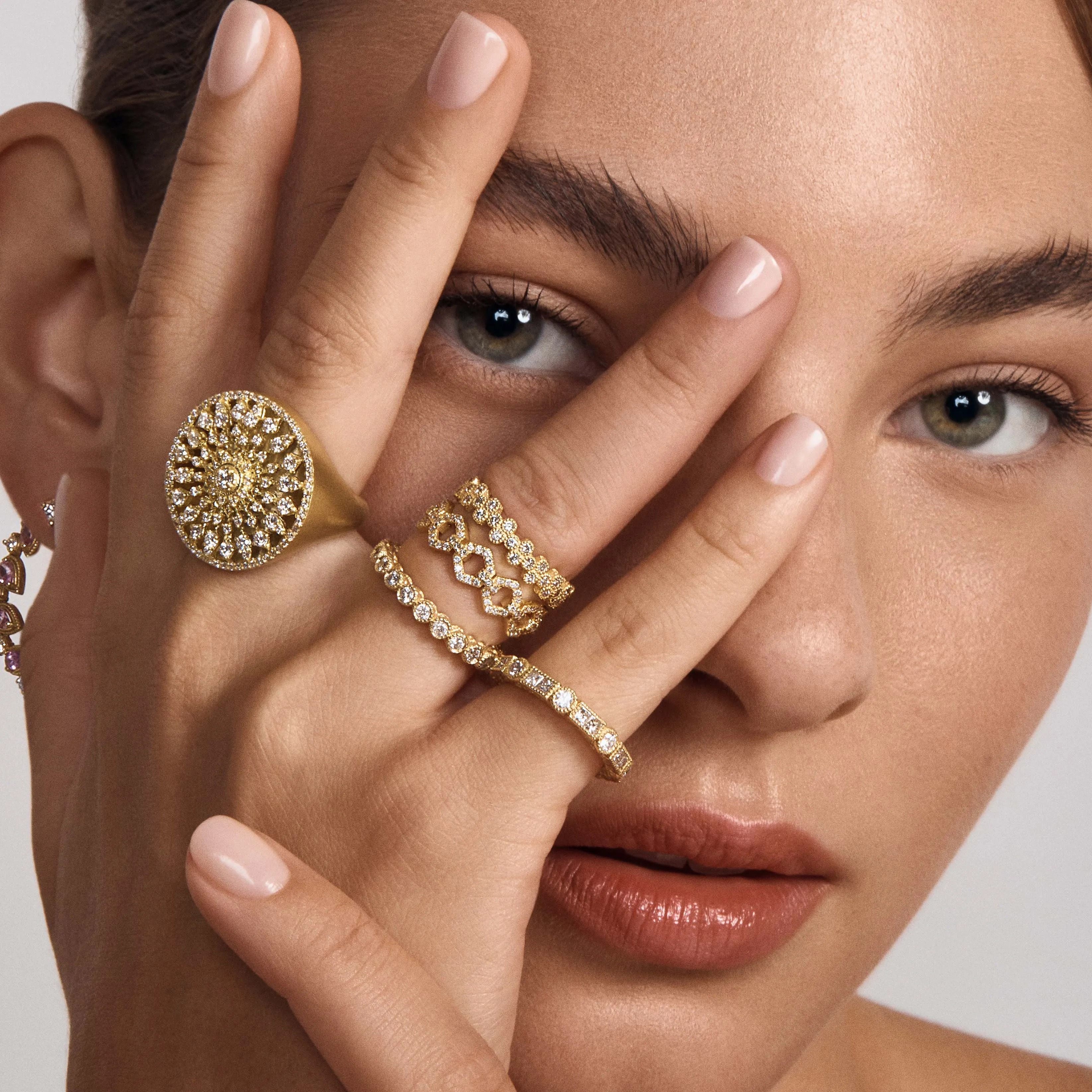 Round Diamond Bezel Stack Ring